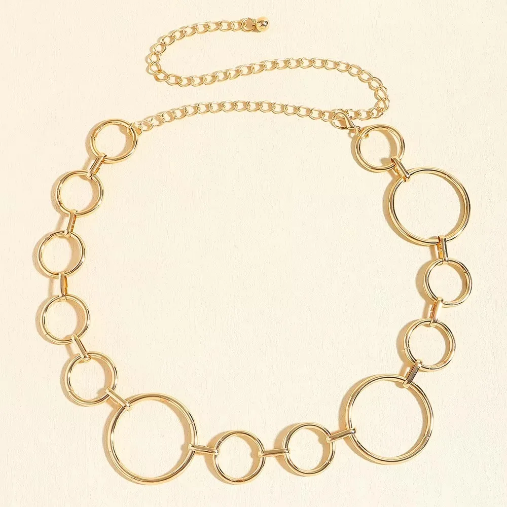 سلسلة الخصر النسائية الفاخرة تصميم بسيط شكل دائرة كبيرة سلسلة معدنية قابل للتعديل فستان الخصر سلسلة الإكسسوارات حزام #1