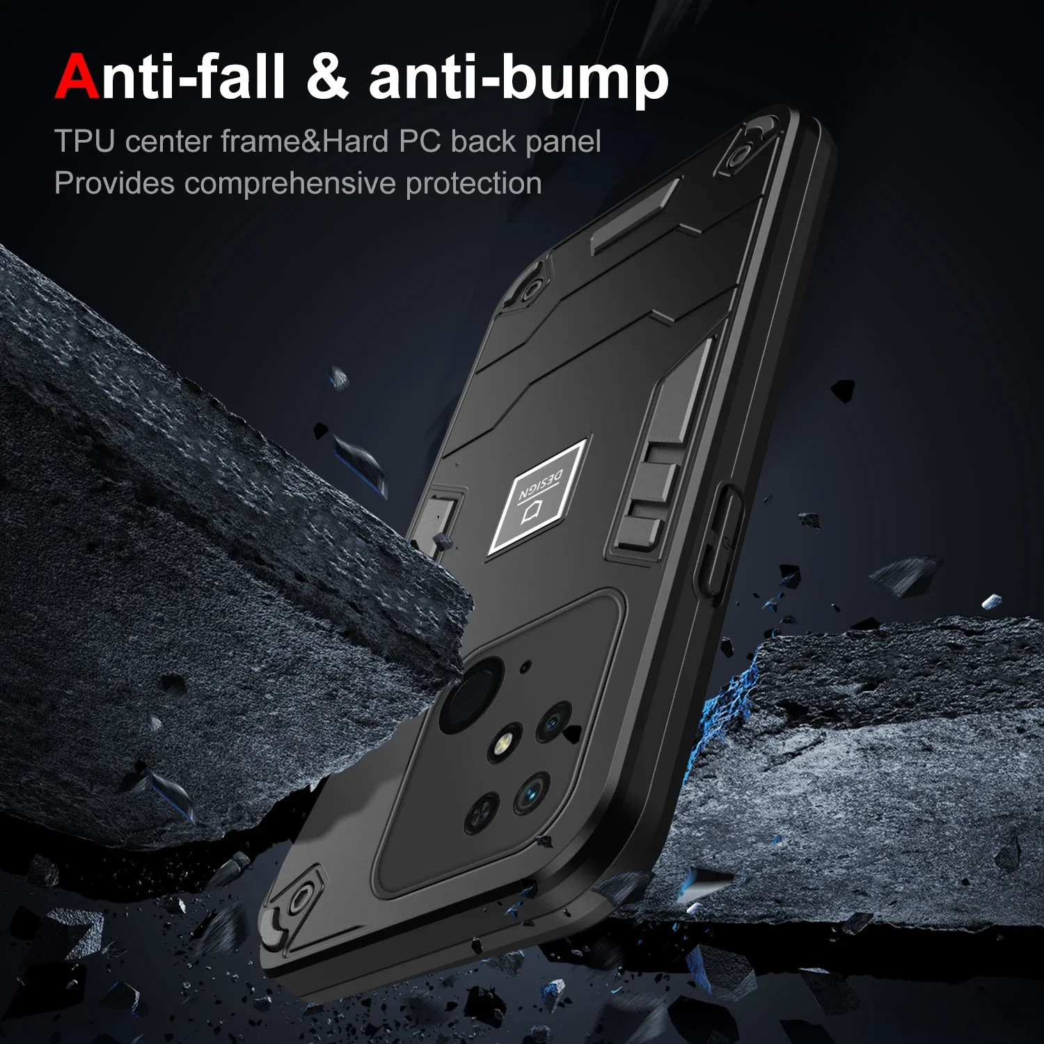 2 in 1 Hybrid Armor Shockproof Phone Case For Xiaomi Redmi 10C 6.71 inches Soft TPU Frame Hard Plastic Protective Back Cover