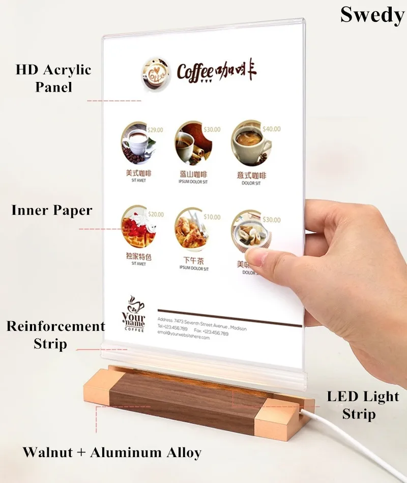 A5 148X210MM Acrylic Sign Holder Display Led Light Stand Advertising Menu Board Stand Poster Picture Frame