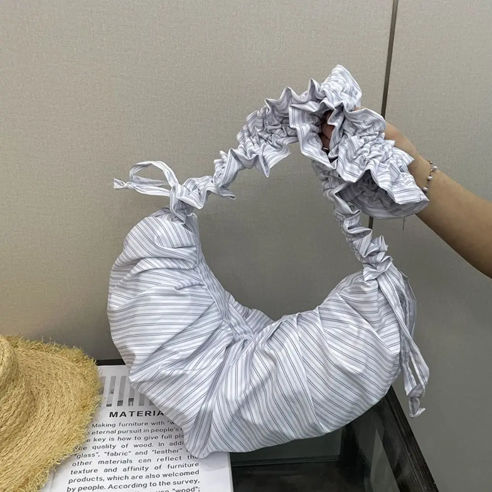 

Корейский стиль, сумка через плечо на шнурке, сумка для пельменей, плиссированная сумка в полоску в балетном стиле, большая вместимость, легкий вес