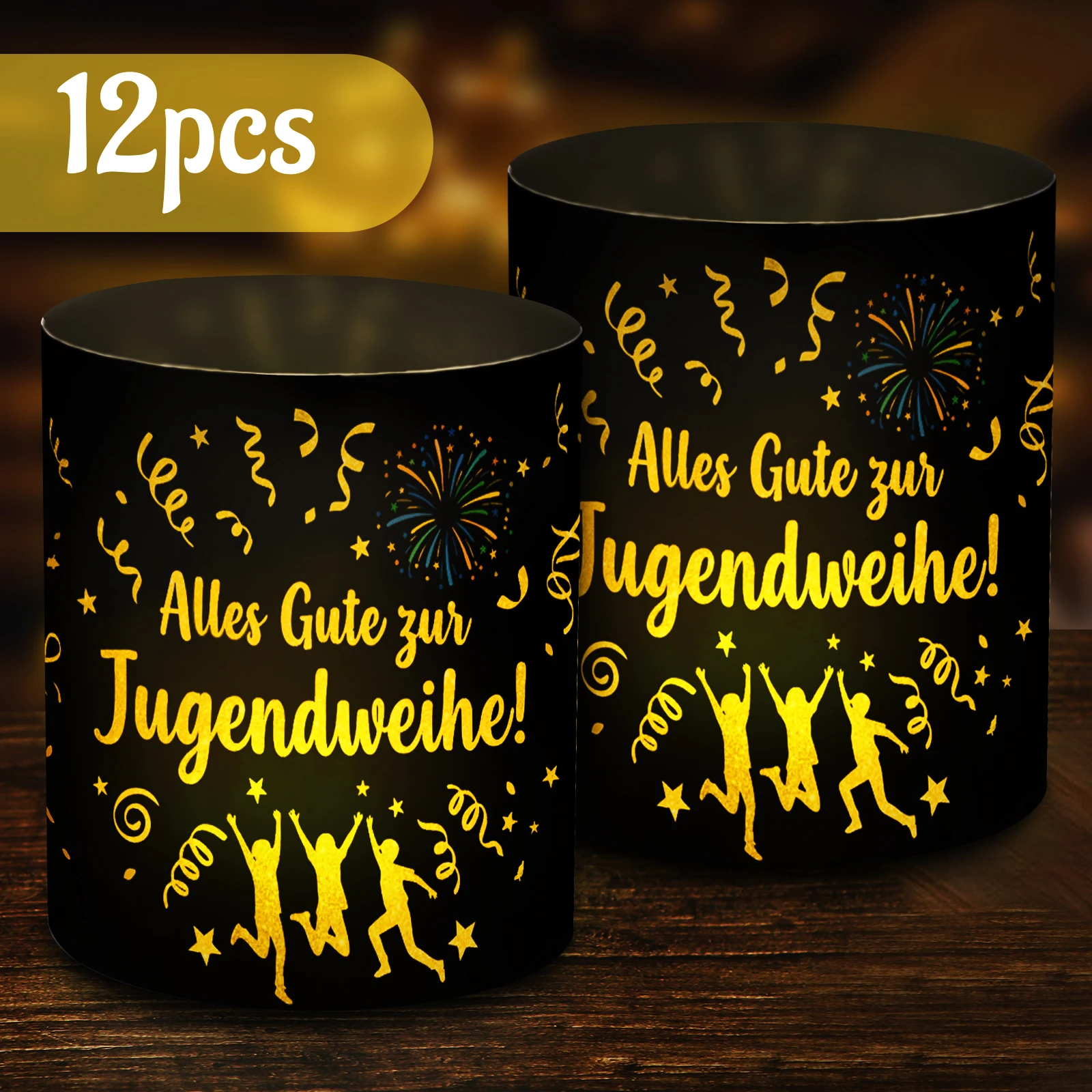 12 Stück Jugendwehe Festival-Kerzenständer-Lampenschirme |   Alles Gute zur Jugendwehe Deutsche Segenswünsche |   Erwachsenen-Zeremonie Partydekoration