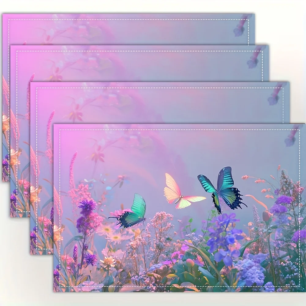 Butterflies dragonflies andwild flowers fairy magic garden purple pink green and blue fairycore aesthetic floral fauna placemats