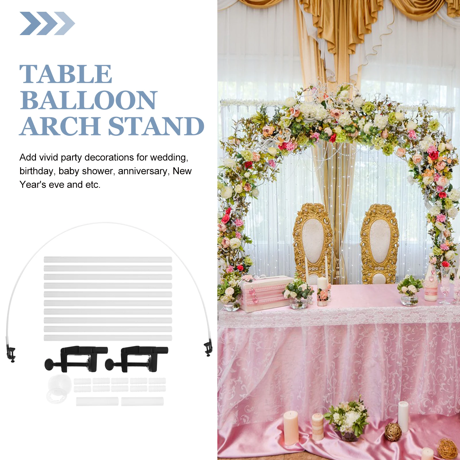 

Table Balloon Arch St 10 Sections PE Rods Party Centerpieces Wedding Birthday Baby Shower Anniversary New Years Eve Decorations
