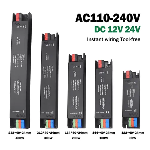 Transformateurs d'éclairage Ultra fins AC 110V 220V à DC 12V 24V 60W 100W 200W 300W 400W pour adaptateur d'alimentation de pilote de lumières LED