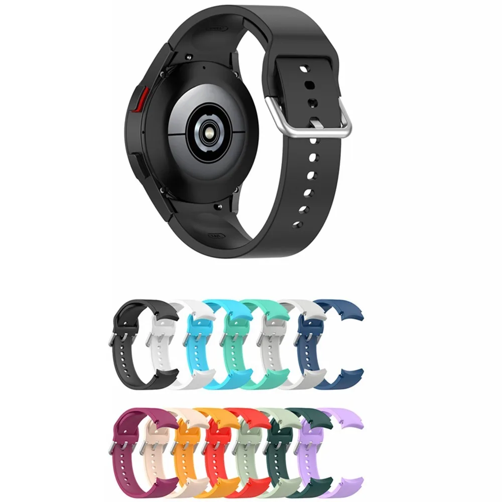 Silicone Watch Strap 20mm Sports Style Bracelet Band Silver Round Buckle Replacement for Samsung Galaxy Watch 7/FE/6/5/5Pro/4