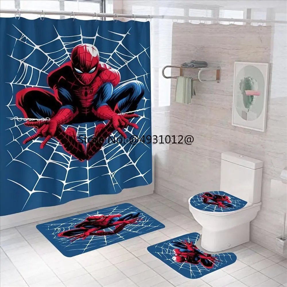 Anime Avengers Spiderman Shower Curtain Carpet Toilet Cover Cartoon Bath Mat Rug Pad Set Bathroom Decor Kids Gifts