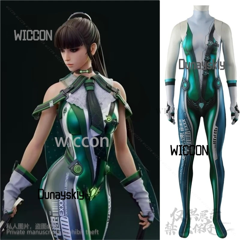 Game Nikke Cosplay Blade Collab Eve Anime Costume 3D Printed Green Sexy Jumpsuit Punk Zentai Bodysuit Y2K Jirai Kei Girls Cos