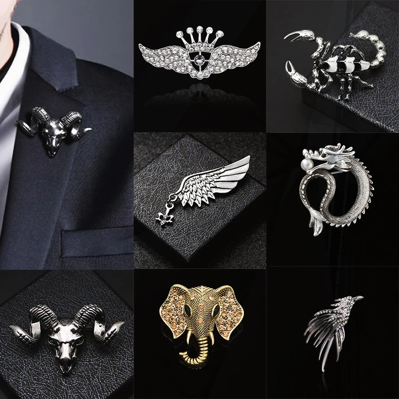 Hawk Wing Crown Rudder Elk Owl Leaf Badge Suit Shirt Collar Accessories  British Style Fashion Retro Pin Pins for Men