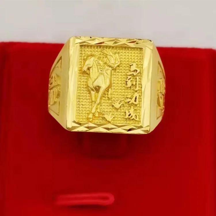 

High-quality 9999 gold ring horse to success ring AU750 men's open ring fashion domineering boss big ring 24K