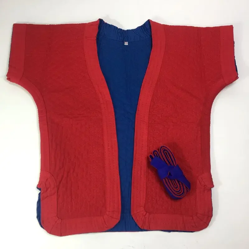 زي المصارعة على الطراز الصيني قميص فنون الدفاع عن النفس باللونين الأحمر والأزرق على الوجهين ملابس رياضية تقليدية زي تدريب ثنائي الغرض #1