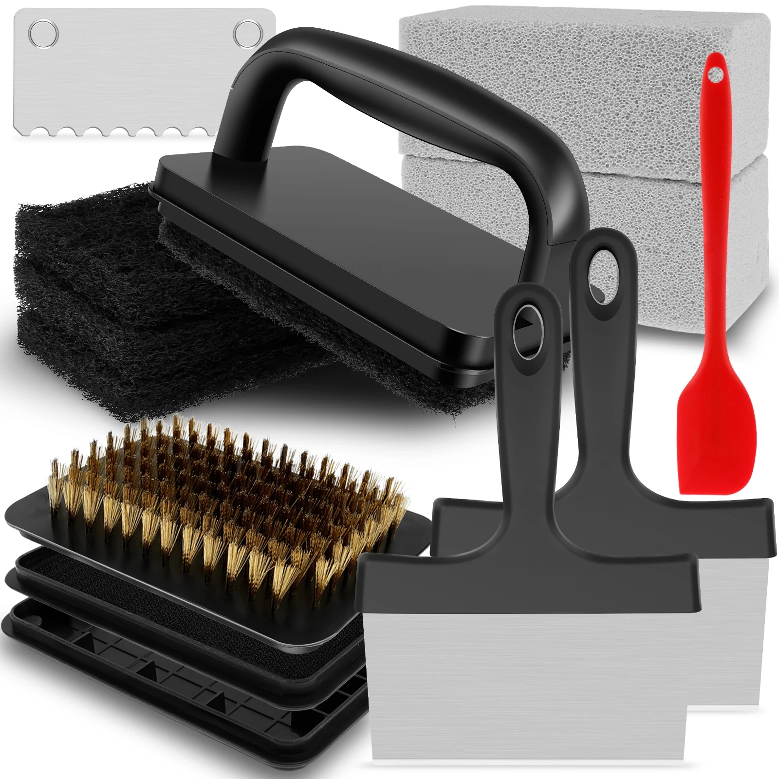 

14Pcs Griddle Cleaning Kit Flat Top Grill Cleaning Kit Heavy Duty Grill Cleaner Set with Grill Stone Griddle Scraper and Brush