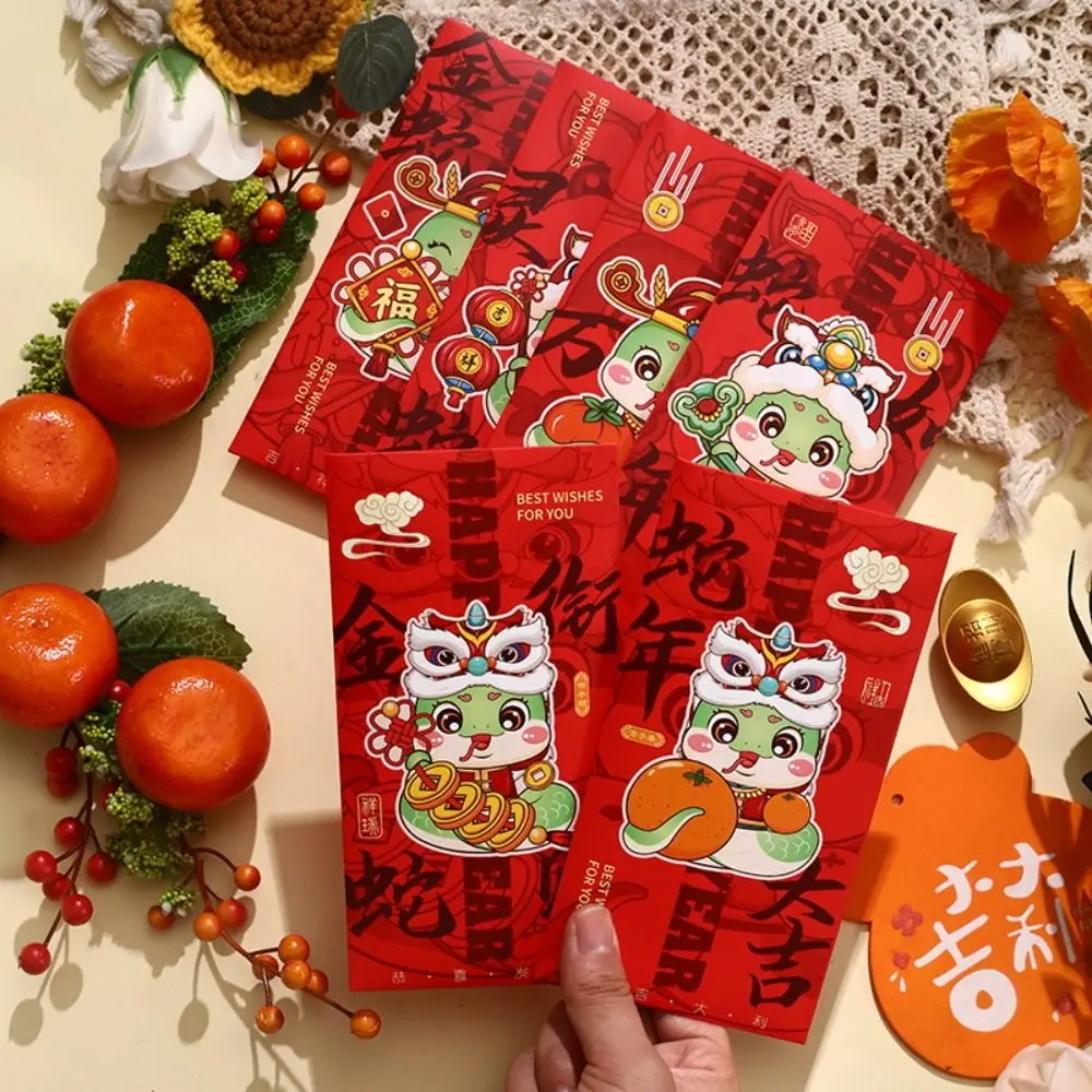

6pcs Chinese Style 2025 Snake Year Red Envelope Blessing Traditional New Year Red Envelope Thickened Hongbao Lucky Money Pockets