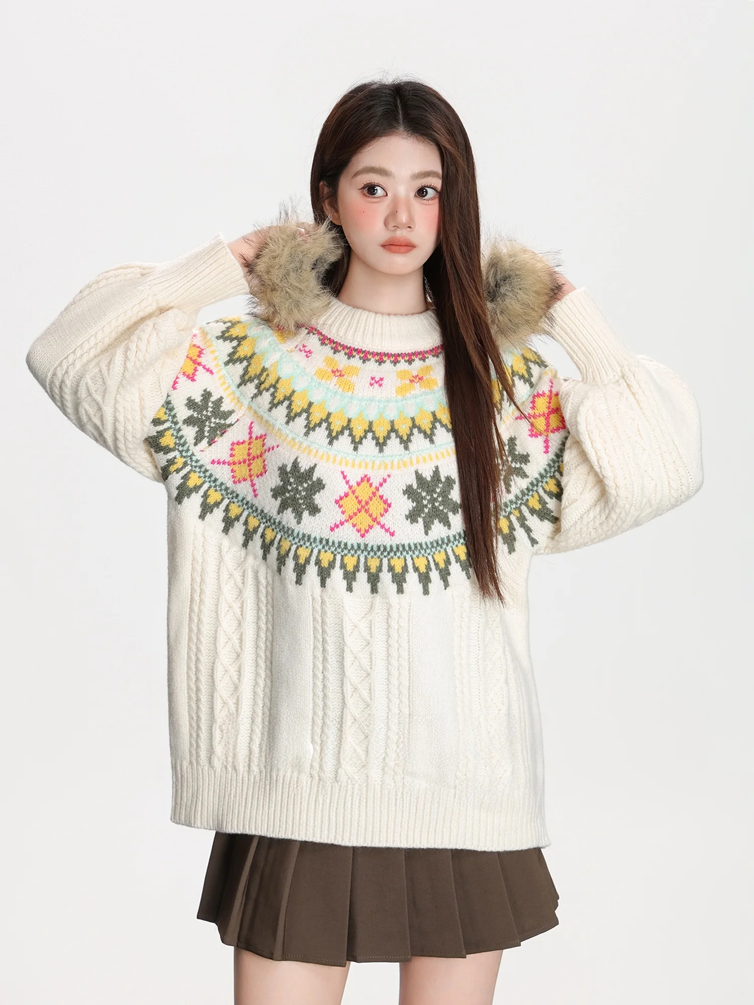 

Женский вязаный свитер Feilao Island с круглым вырезом, осенне-зимняя новинка, элегантный пуловер премиум-класса, вязаный топ