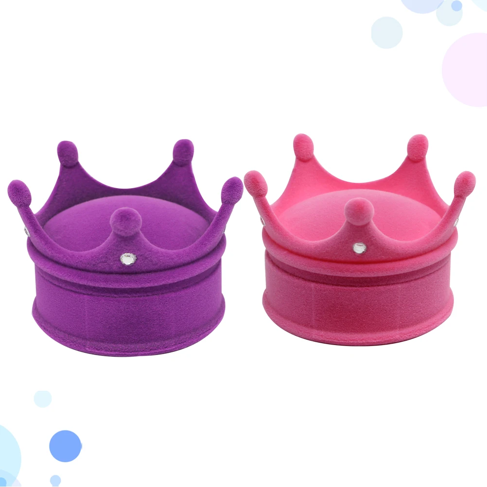 

2pcs Luxury Jewelry Box Crown Design Earring Storage Case Wedding Gift Holder For Valentine'S Christmas Rosy Purple Compact