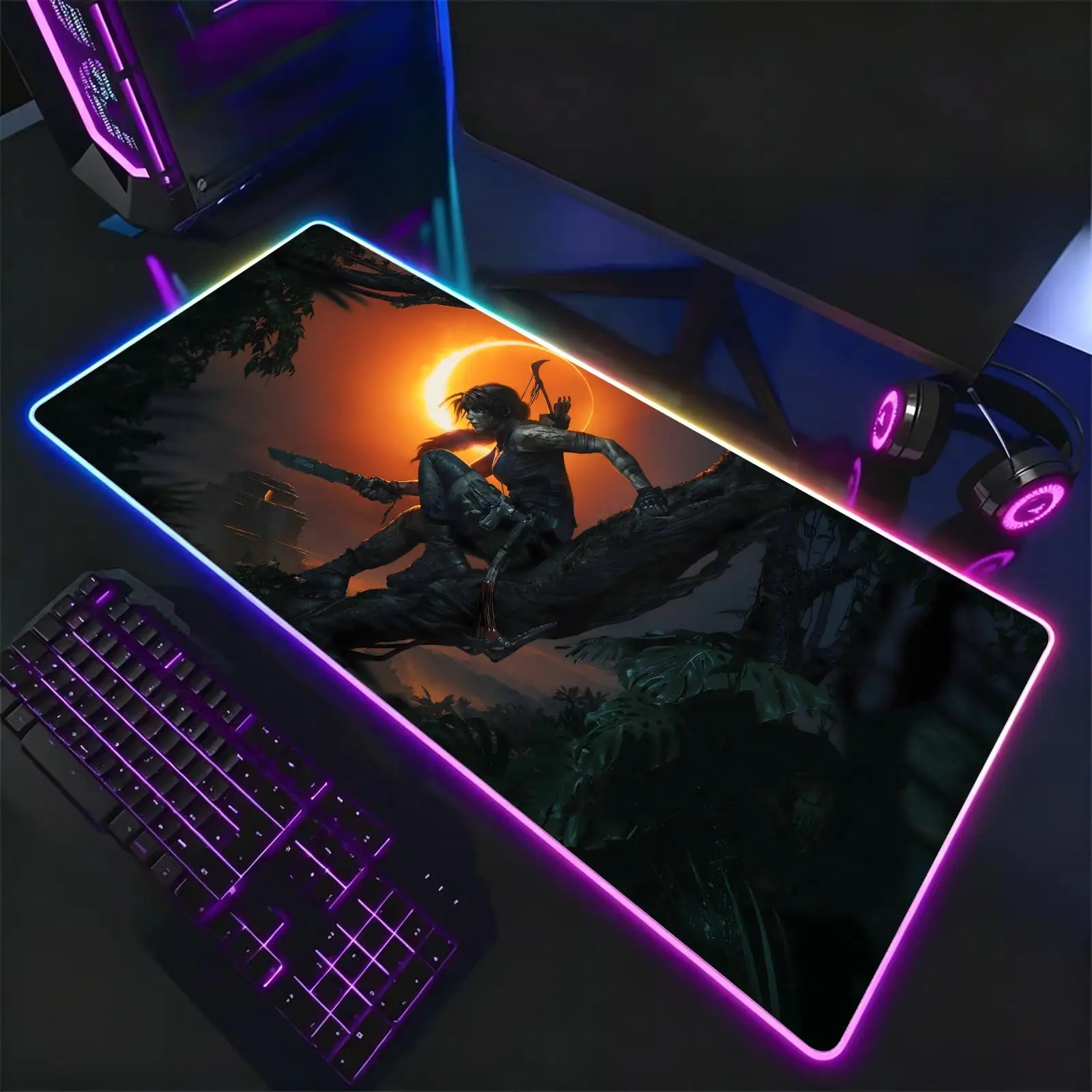 Mouse Pad RGB Color Changing Gaming Mouse Pad, Stitched Edges, XXL Large Keyboard Desk Mat hot game Tomb Raider
