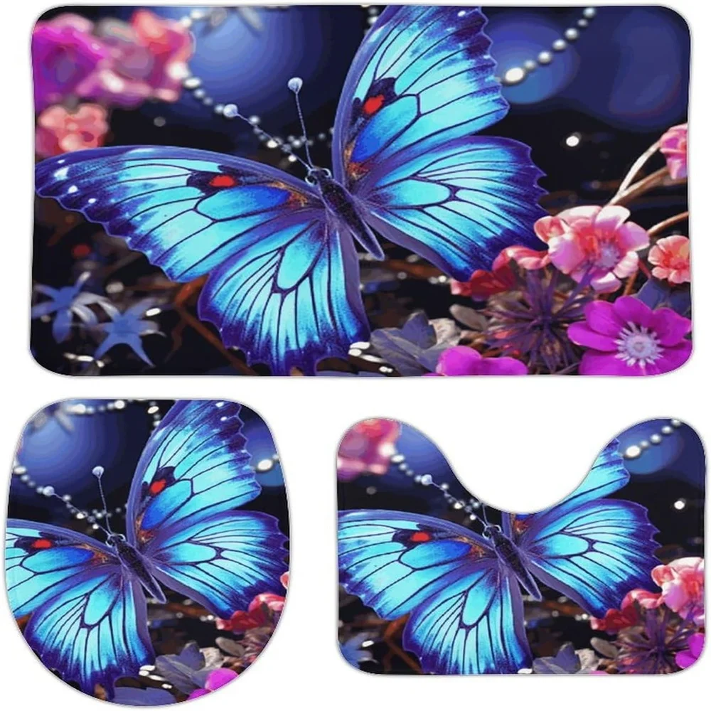 

Butterfly Bathroom Toilet Set Colorful Butterfly Bathrom non-slip carpet Foot Mat Toilet Mat Home Decor Super Soft Absorb Water