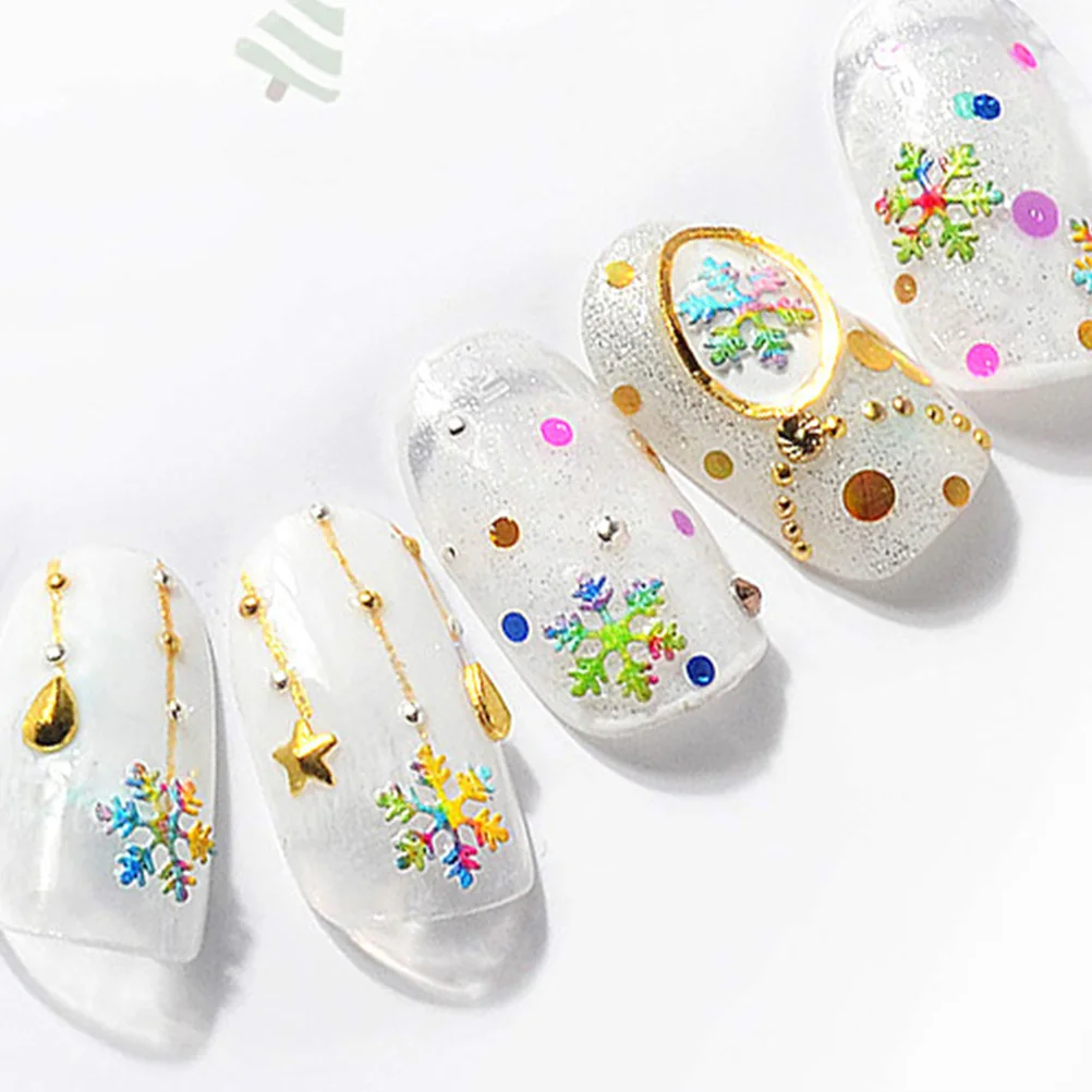 สติกเกอร์ติดเล็บลายเกล็ดหิมะ 3 กล่อง ประดับเล็บวิ้งๆ สำหรับงานปาร์ตี้วันหยุด คริสต์มาส งานแต่งงาน ตกแต่งเล็บด้วยกลิตเตอร์