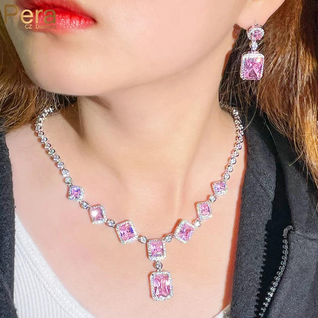 Pink cz necklace store