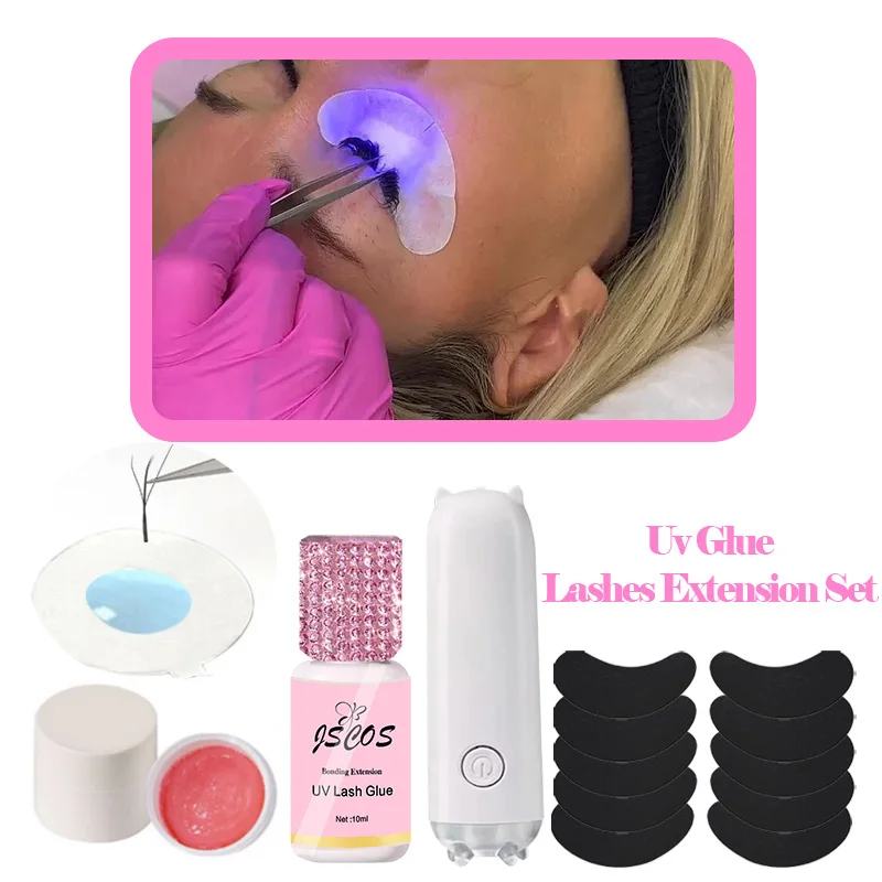 Ensemble de Colle Adhésive UV pour Extensions de Cils, Patchs Noirs, Greffe de Cils avec Kit de Dissolvant