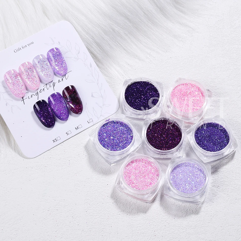 12 قطعة سلسلة الأرجواني الوردي مسمار بريق المجسم مختلط تألق السكر مسحوق الأظافر القلب مسدس رقائق لامعة مانيكير ديكور #6