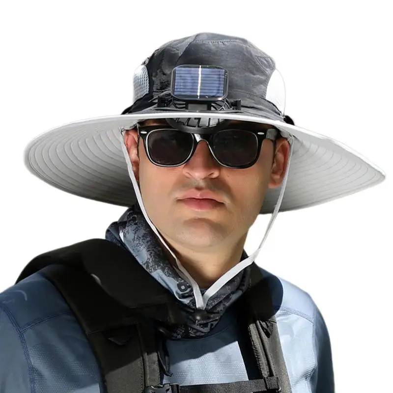 

Solar Fan Outdoor Fishing Hat Wide Brim Fishing Hat Solar Fan Fishing Hat UV Protection Beach Hat For Men Hiking Camping Sport