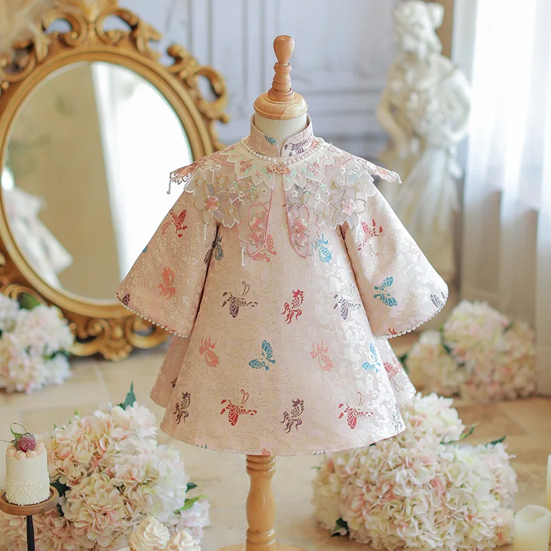 

2025New Baby Girl Tang Suit Shawl Zhuazhou Clothes National Style Birthday Party Princess Dress