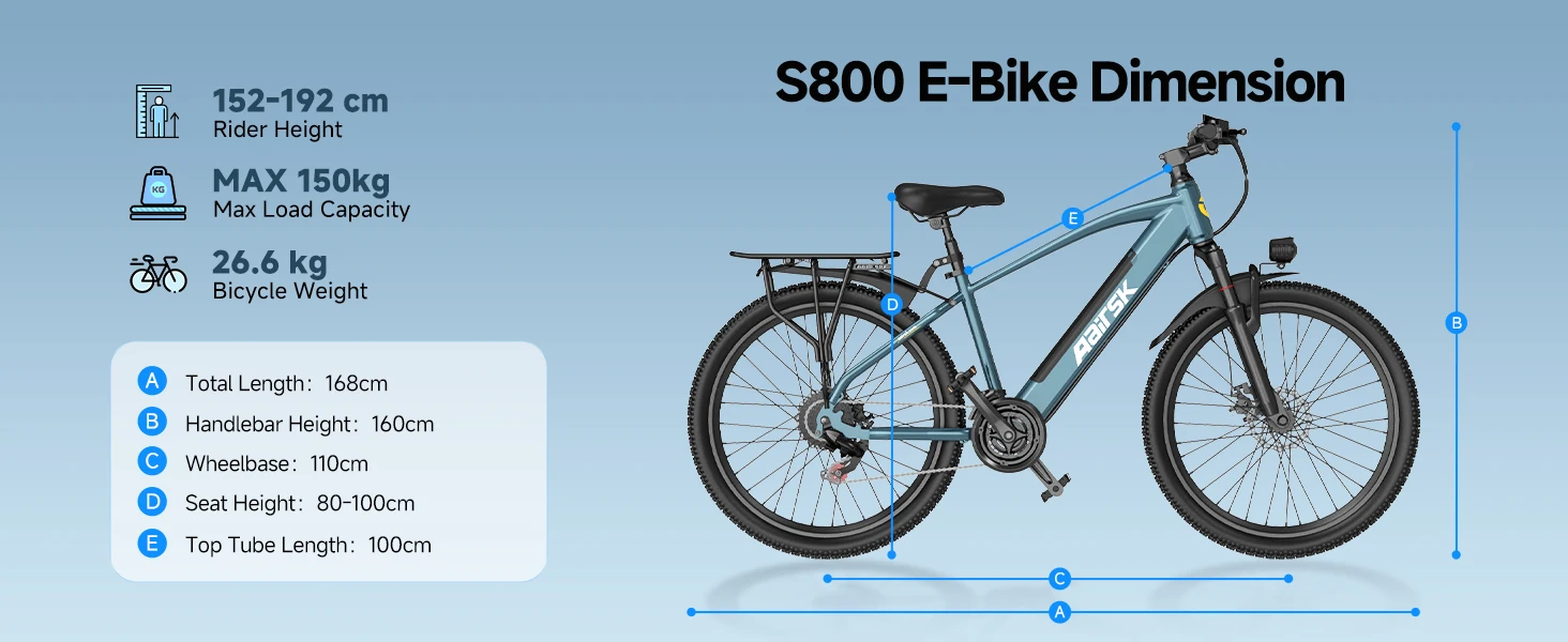 Aairsk S800 Erwachsenen-Pendler-E-Bike 250W Motor 36V 13Ah Lithium-Akku Urbanes Elektrofahrrad 26*1,95" Reifen Reise-Elektrofahrrad – Detail 19