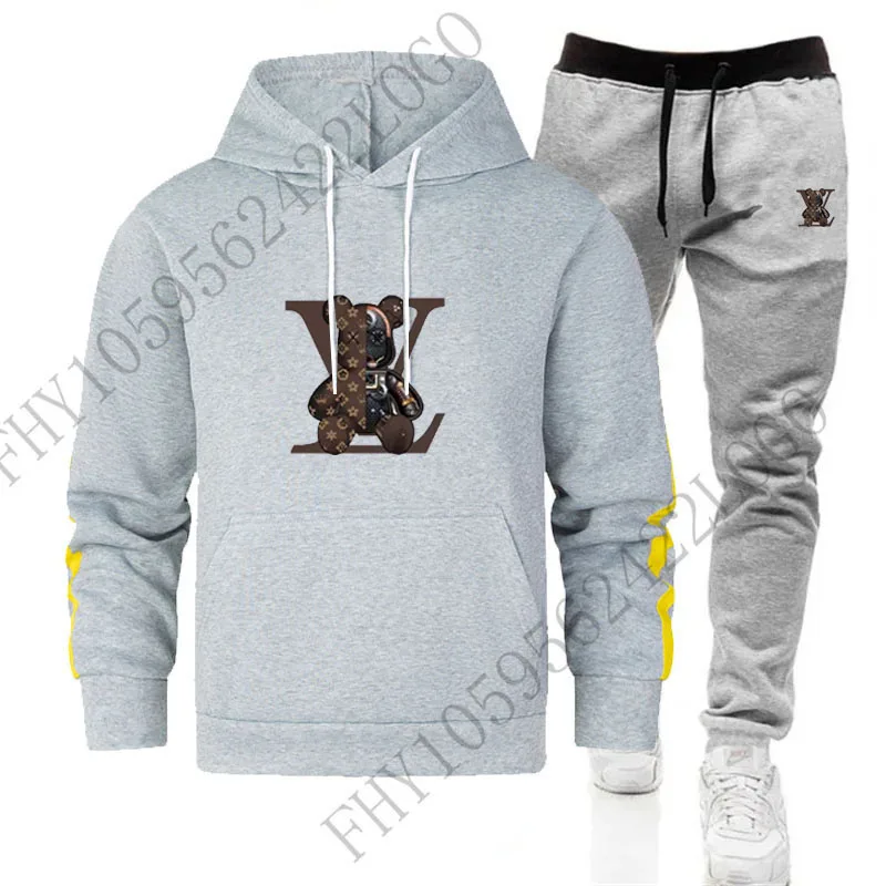 Autumn and winter men\'s hoodie striped suit new outdoor casual hooded men and women lovers pullover + sweatpants 2 sets