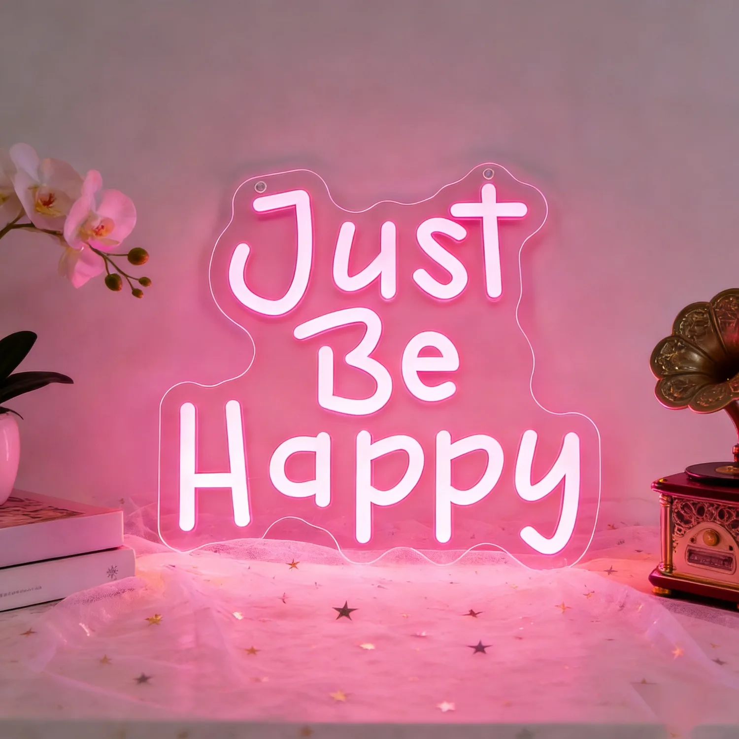 

Just Be Happy LED Neon Sign for Bedroom Living Room Home Decor Motivational Quote Romantic Wedding Party Gift Wall Art Lighting