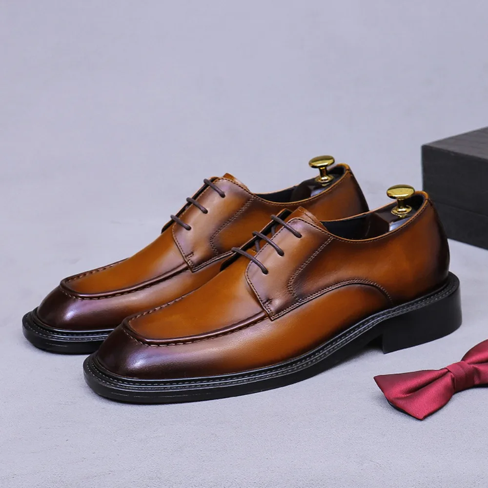 

New Men's Round-Toe Groom Shoes British Style Genuine Cowhide, Cowhide Lining, Breathable Business Casual Wedding Leather Shoes