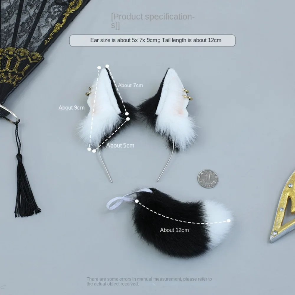

Headwear 20cm Headwear Ear Cat Wolf Ears Tails Idol Headwear Cat Ear Black White Soft Headwear for Cotton Dress Up
