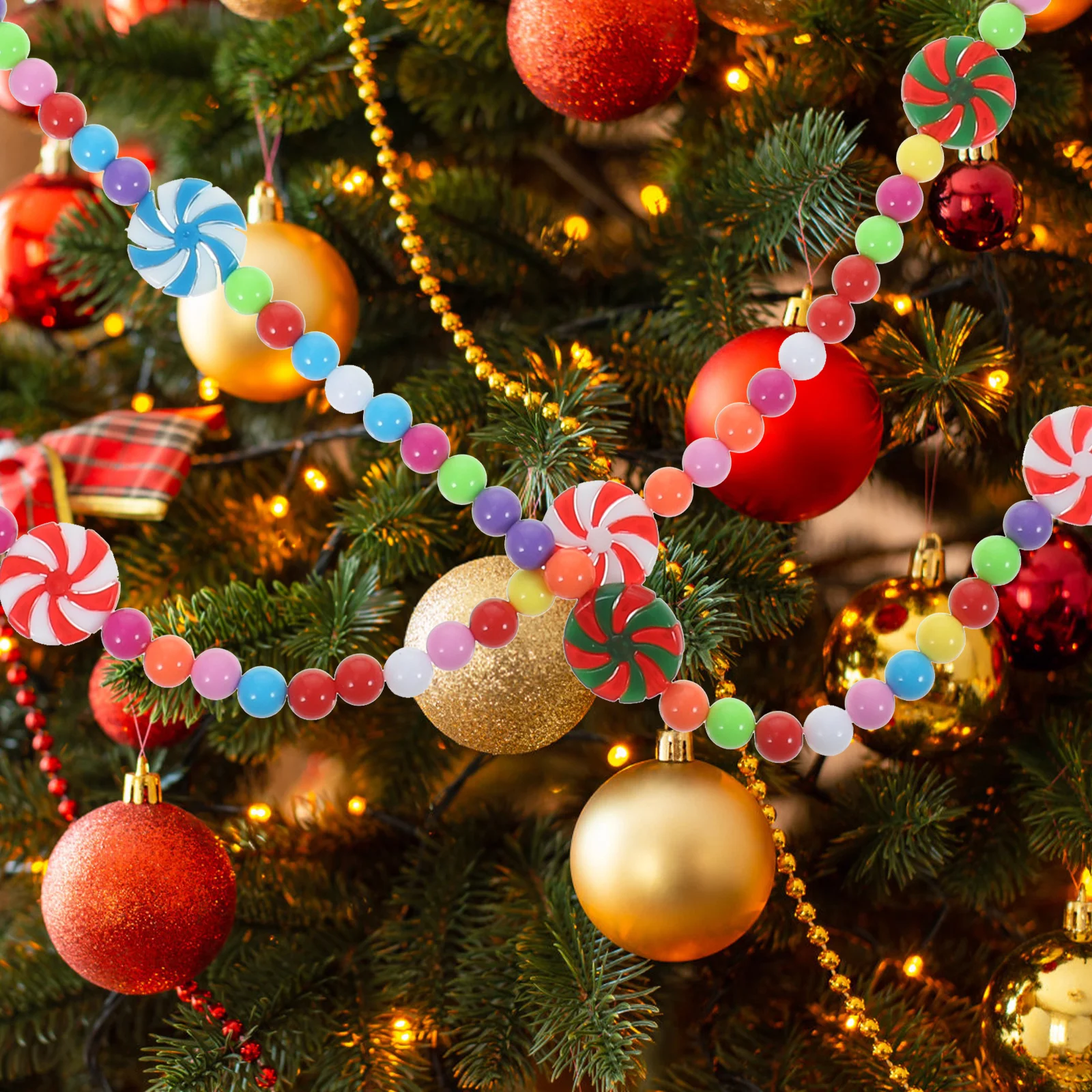 

Xmas Beaded Garland Candy Decor Christmas Tree Pendant Rustic Bead Hanging Adorn Gift Christmas Candy Garland Hanging Decor