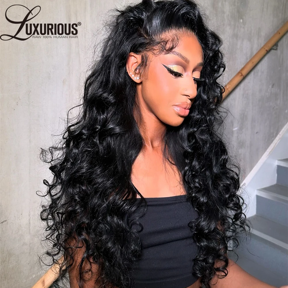 Gorgeous Loose Deep Wave Lace Frontal Human Hair 13x4 13x6Lace Front Wig Human Hair Natural Black Color Body Wave Wig Preplucked