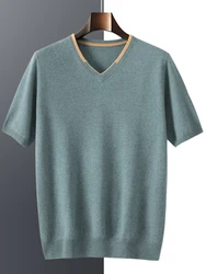 Half Sleeve 100% Cashmere Sweater Men O-neck Basic Pullover Autumn Summer Soft Comfy Bottom Cashmere Knitwear High Quality Tops