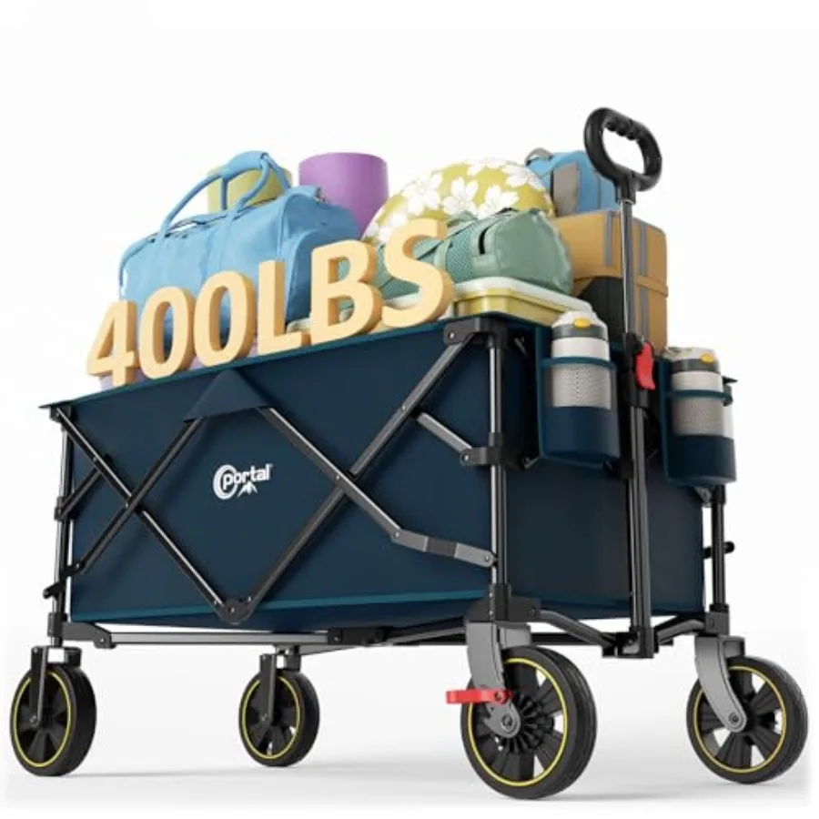 

Collapsible Folding Wagon Cart 400lbs Heavy Duty Foldable Wagons with Wheels and Brake Utility Grocery carts for Outdoors Campi