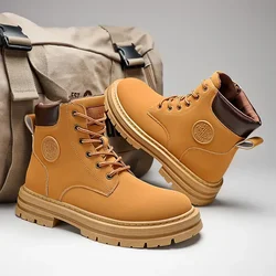 Men Retro Work Shoes Autumn Winter Men's High Top Non Slip Warm Casual Boots Cow Suede Lace-up Round Head Tooling Boots for Men
