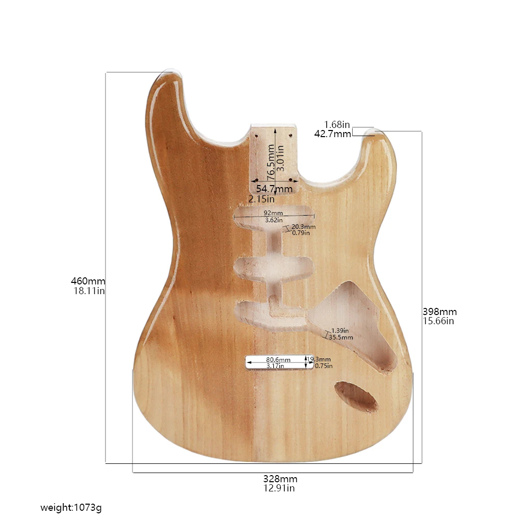 DIY Ready Guitar Body Primed Candlenut Wood with SSS Pickup Route for Strat Guitar Custom Build