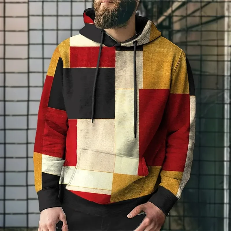 Funny Men\'s Hoodie 3d Simulation Stitching Plaid Print Hooded Sweatshirts Men Clothing Oversized Street New Designer Pullovers