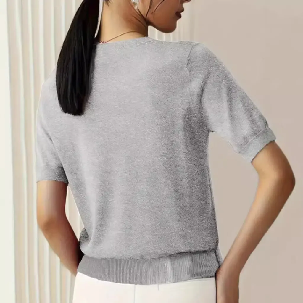 

Women's Non-cashmere Crewneck Short-sleeved Sweater Loose T-shirt Knit Top for Spring And Autumn