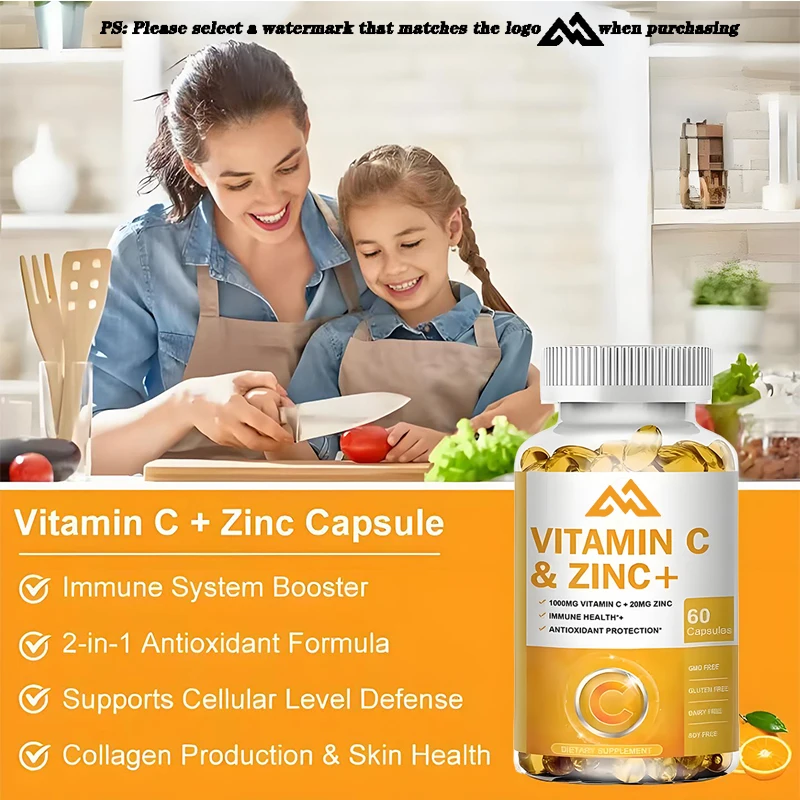 1000mg Vitamin C and 20g Zinc Capsules for Immune Health+Antioxidant Protection Gluten free and Soybean free Non GMO