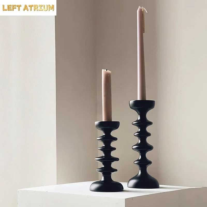 Black Geometric Solid Wood Candle Holder Tabletop Irregular Beech Wood Candle Decorative Ornaments Creative Candle Container