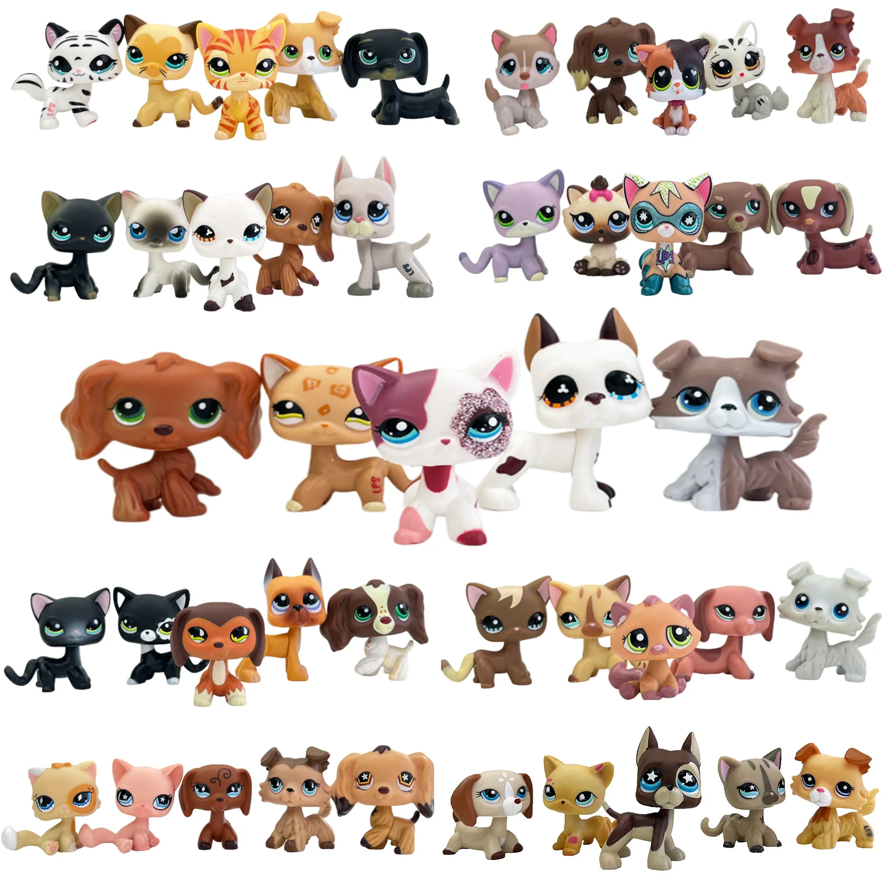 5pcs/set littlest pet shop toy Bobble head cute Stands Short Hair cats dachshund great dane collie spaniel dogs for girl lps