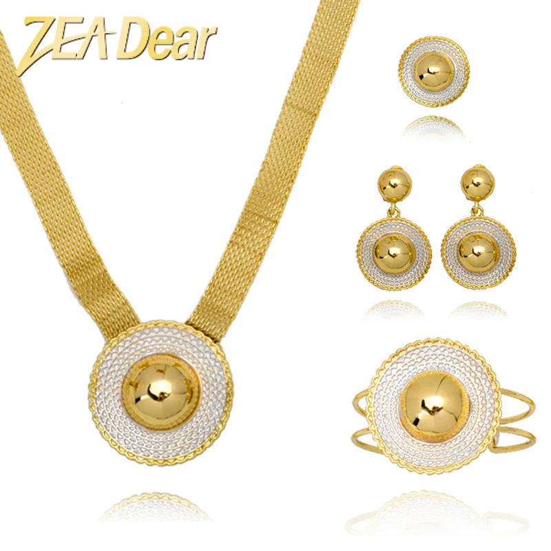 

ZEADear Jewelry Dubai Women Necklace Earrings Bracelets Ring Set Indian Fashion Jewelry 18k gold plated Bride Jewelry