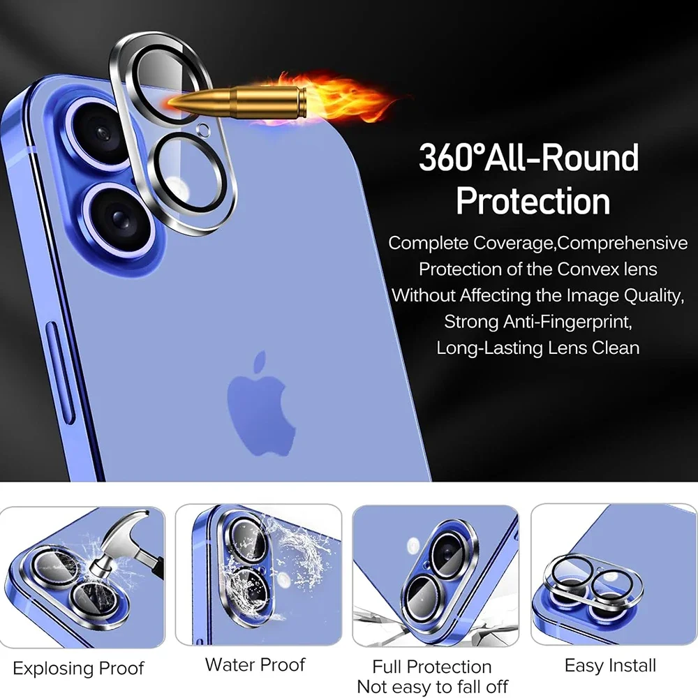 3PCS Tempered Glass Camera Lens Protectors for IPhone 16 ProMax/16 Pro/16 Plus/16 HD Clear Waterproof Lens Protective Films