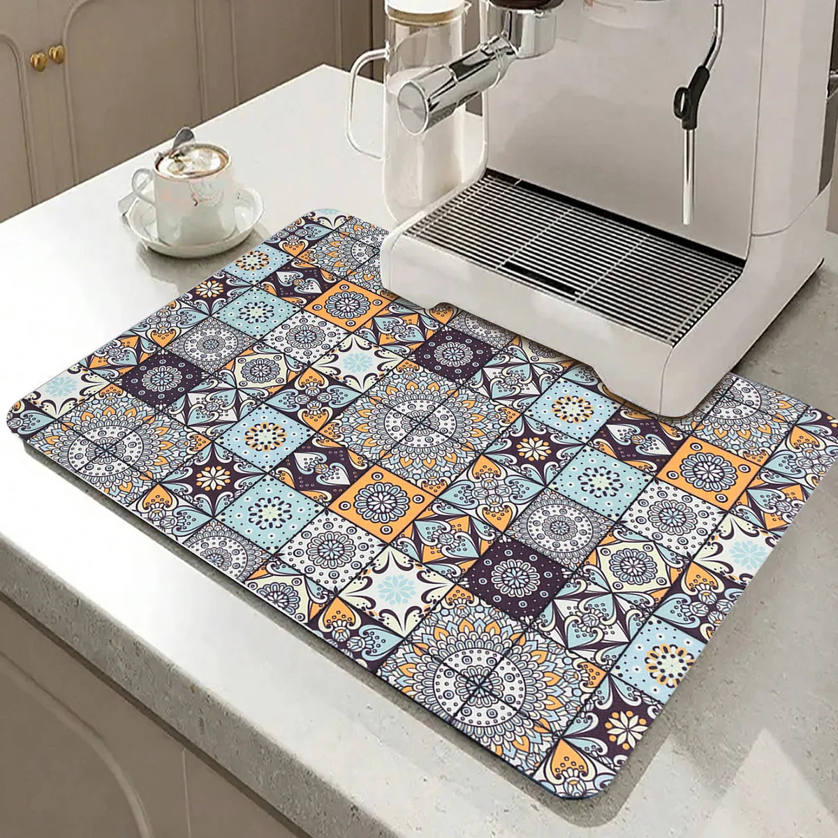 Coffee Maker Mat Retro Dish Drying Mats For Kitchen Non-slip Draining Pad Quick Dry Tableware Placemat Dinnerware Washable