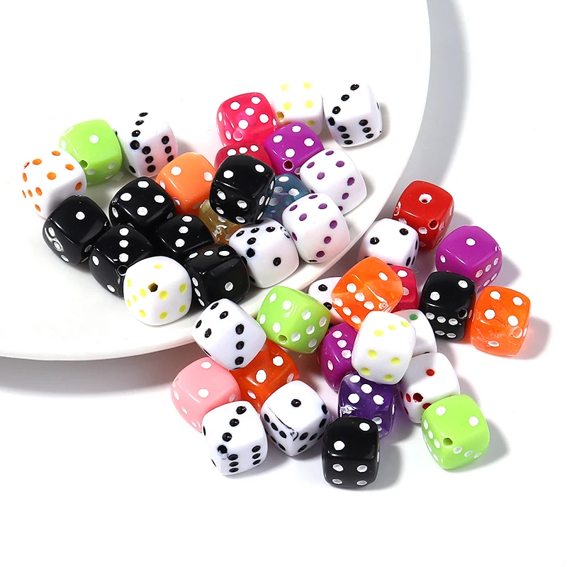 50Pcs Acrylic Dice Beads Square Multicolor Shape Cubic Loose Spacer Beads forJewelry Making DIY Necklace Bracelet Accessory