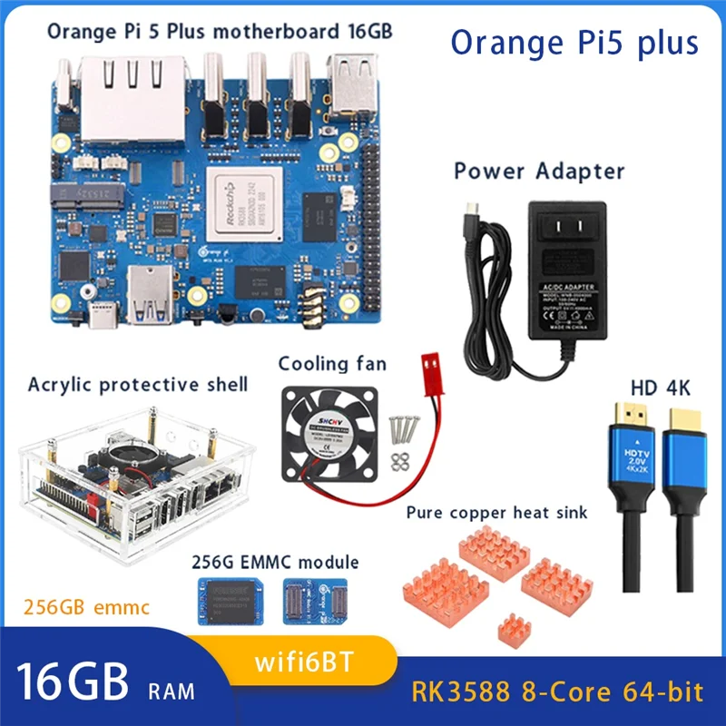 AT87-For Orange Peel 5 Plus 16GBRAM 256GB Emmc Module RK3588 Octa-Core Support 8K Video 2.5G WiFi6 Module Accessories US Plug