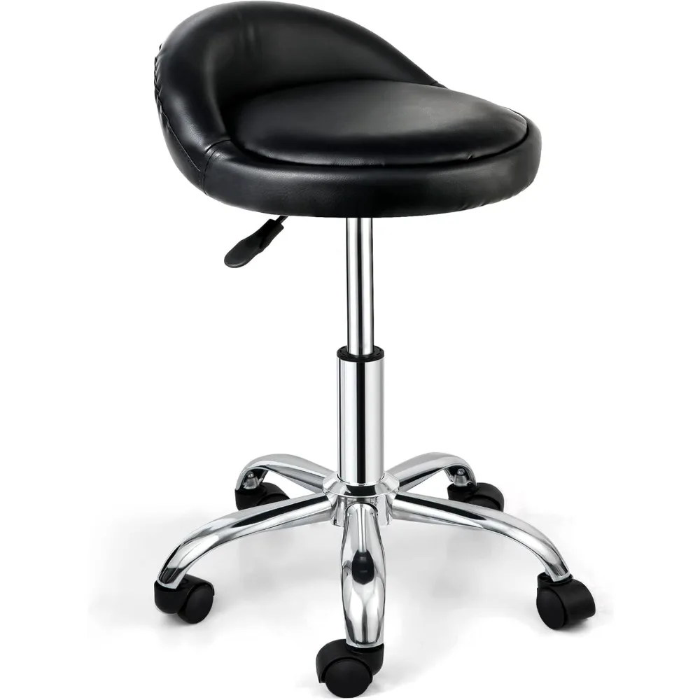Tabouret roulant pivotant pour Salon, chaise réglable pour dessin, tatouage, bureau, Massage, Spa médical pour le visage, avec dossier coussin en PU (B