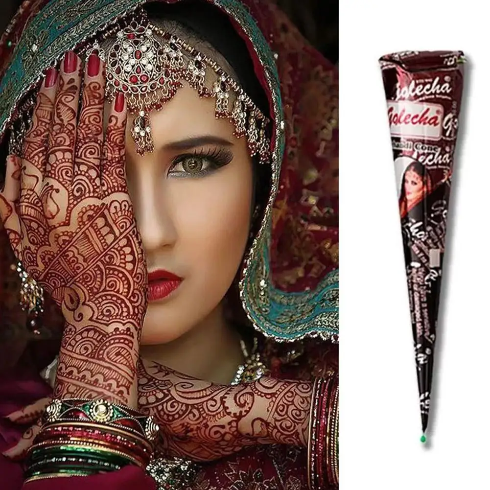 임시 문신을위한 천연 인도 헤나 문신 페이스트 바디 페인트 아트 크림 콘 Diy 페인트 문신 잉크 블랙/브라운 Y0A4