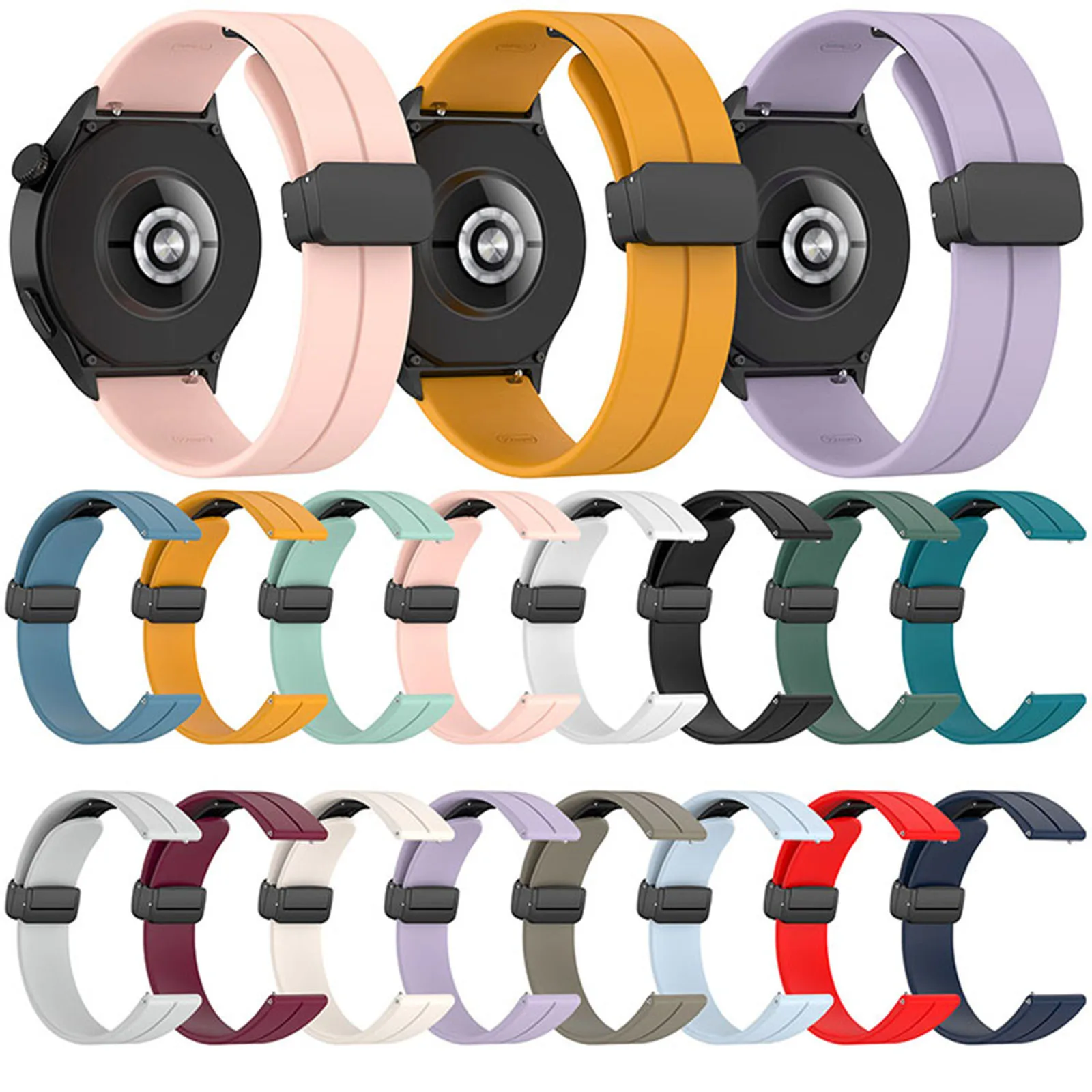 Correa de silicona de 20/22MM de ancho para HUAWEI Watch4/Watch4 Pro, accesorios, hebilla plegable negra, correa de reloj magnética